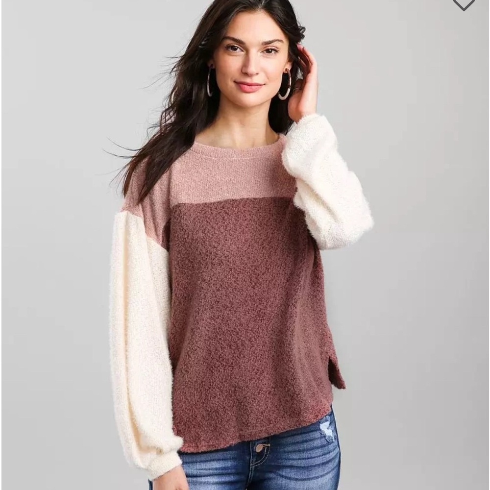 Color Block Brushed Knit Pullover